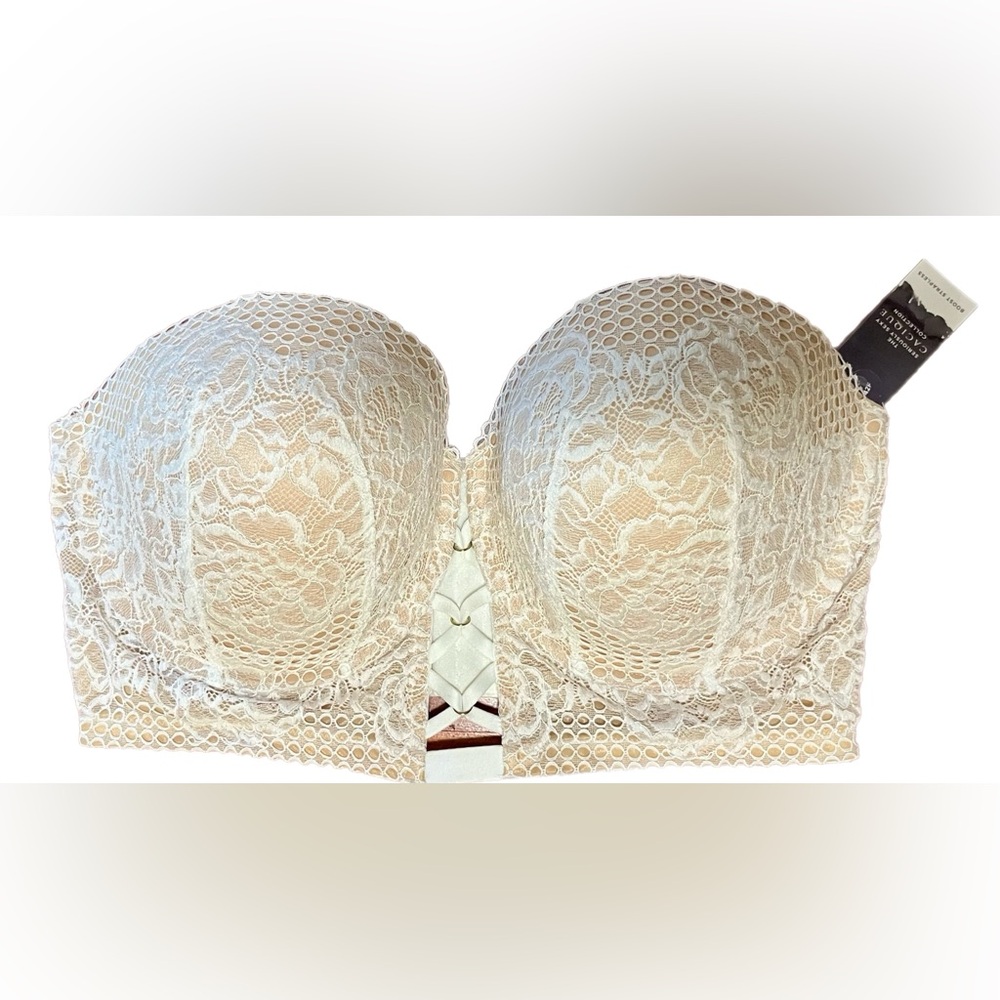 Cacique Seriously Sexy Boost Strapless Longline Bra 42F Ivory Lace NWT